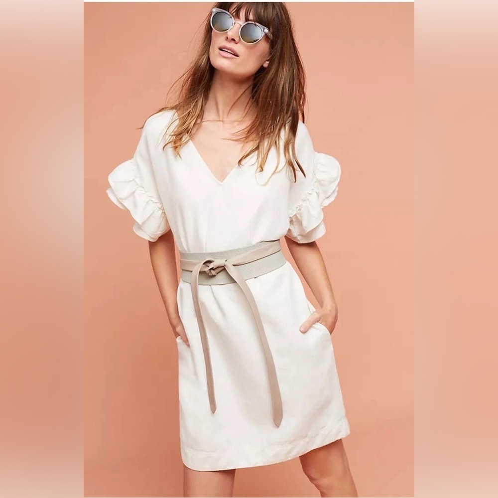 Anthropologie Maeve NWT Lottie Fluttered Linen Blend Tunic Dress Ivory Size Smal
